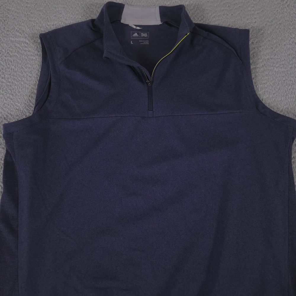 Adidas Vest Mens Large Navy Blue Quarter Zip Performance Stretch Golf Pullover